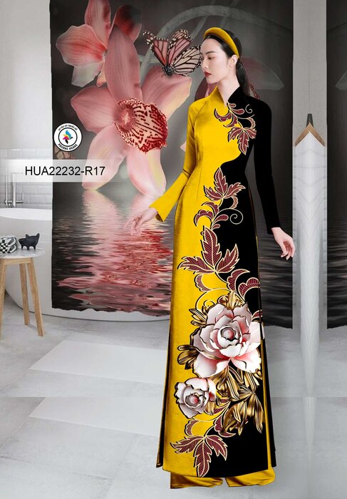 Vải Áo Dài 3D Hoa Hồng - Ad22232 - In Vải Phượng Hoàng